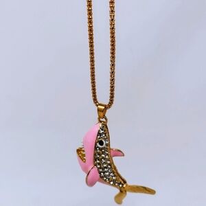Betsey Johnson Swavorski Pink Killer Shark Necklace